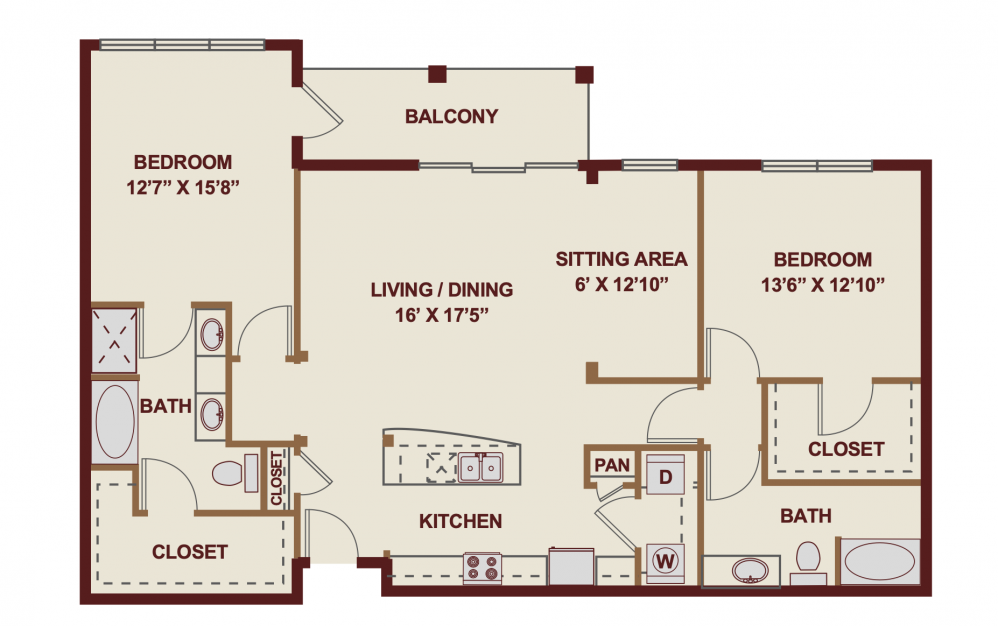 B8R - 2 bedroom floorplan layout with 2 baths and 1454 square feet.